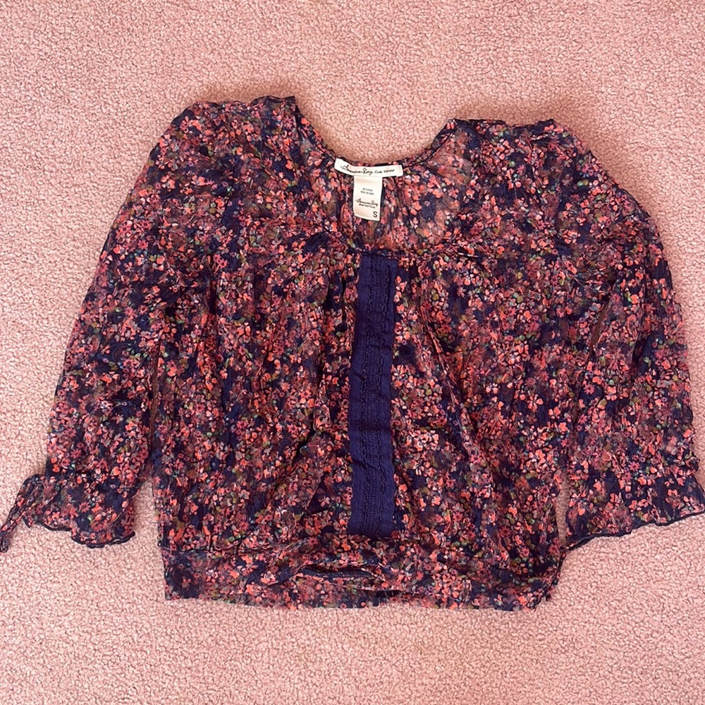 AMERICAN RAG Lace Pink and Blue Top Size Small